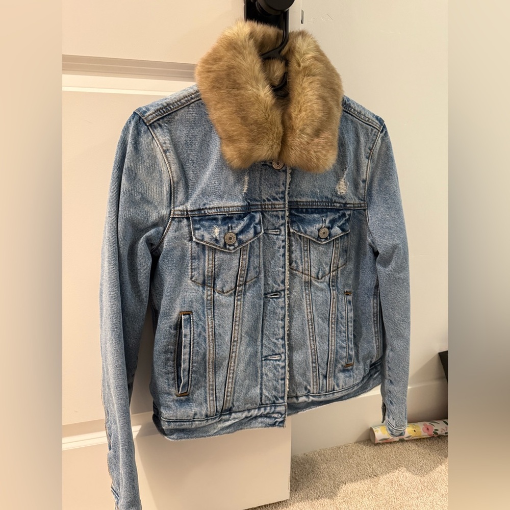 Abercrombie & Fitch Denim Jacket with Faux Fur Collar